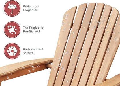 northbeam Wooden Folding Adirondack Chair Pre-Assembled Weather-Resistant Outdoor Chair for Patio, Lawn & Backyard, Wide Armrests, Back Rest & Seat Panel Assembled, Natural Cedar (Pre-Assembled)