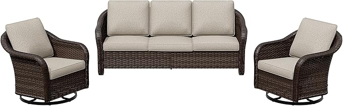 3 Pieces Patio Conversation Set, 78" Wicker 2-Seat Couch with Washable Cushions - Photo 7