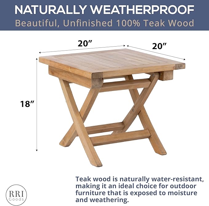 Teak Wood Folding 20”-Inch Outdoor Coffee Table - Perfect for Camping & Outdoor Entertaining - Ideal for Backyard - Photo 3