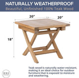 Teak Wood Folding 20”-Inch Outdoor Coffee Table - Perfect for Camping & Outdoor Entertaining - Ideal for Backyard - Photo 3