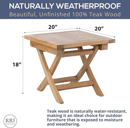 Teak Wood Folding 20”-Inch Outdoor Coffee Table - Perfect for Camping & Outdoor Entertaining - Ideal for Backyard, Front Porch, Balcony (Square)
