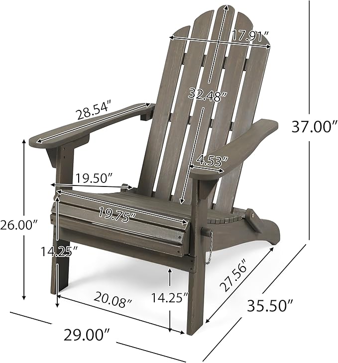 Christopher Knight Home Foldable Adirondack Chair Outdoor Acacia Wood Patio Chair with Slat Panel Design and Compact Folding Frame for Porch Backyard