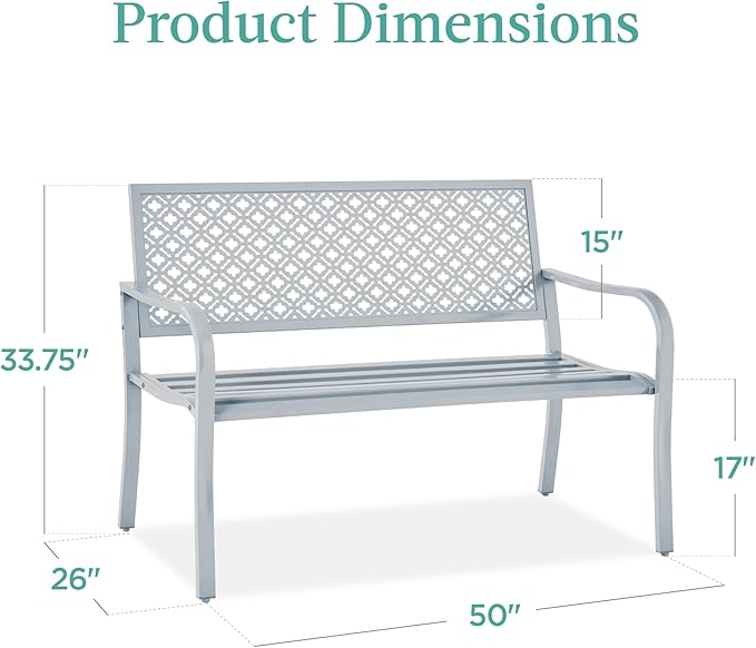 Best Choice Products Outdoor Bench 2-Person Metal Steel Benches Furniture for Garden, Patio, Porch - Photo 2