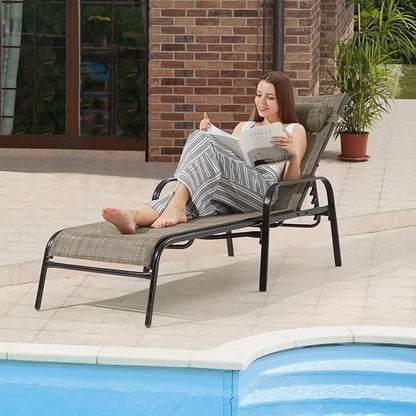 EROMMY Patio Chaise Lounge, Set of 2 Outdoor Lounge Chair, for Beach Pool Sunbathing Lawn Pool Lounge Chairs Outside Tanning Chairs for All Weather