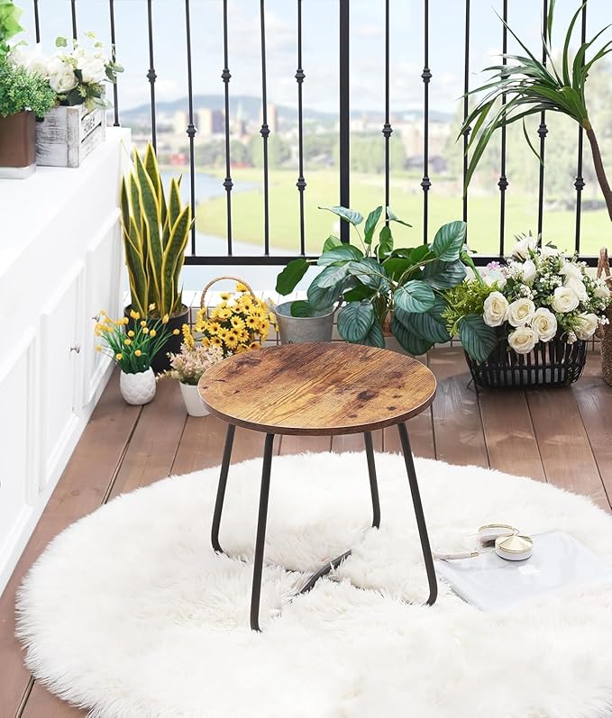 VECELO Patio Outdoor Side Snack Table,Small Round Anti-Rust Metal Style Desk for Garden Balcony,Yard,Living Room