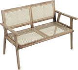 Tangkula Outdoor Teak Wood Garden Bench, 2-Person Patio Bench with Armrests, Rattan Backrest & Seat - Photo 1