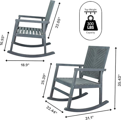 Eyely KCR100B Ted Modern Chevron-Back 300-Lbs Support Acacia Wood Patio Outdoor Rocking Chair for Garden, Lawn, Backyard, Pool, Deck, Beach, Firepit, Gray