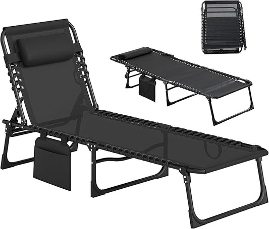 Outsunny Folding Chaise Lounge Chair, Patio Sun Tanning Chair, Outdoor Chaise Lounger with 5-Position Reclining Back, Breathable Mesh Seat for Beach, Poolside, Yard, Black