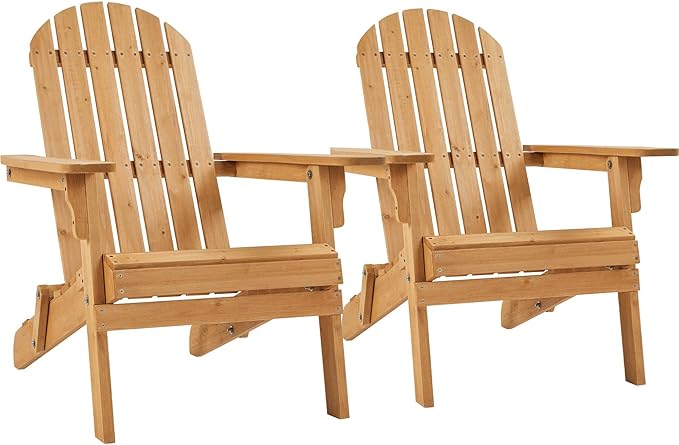 Topeakmart Set of 2 Folding Adirondack Chair Outdoor Weather Resistant Chairs for Patio Deck Garden, Backyard Deck, Fire Pit, Honey Brown