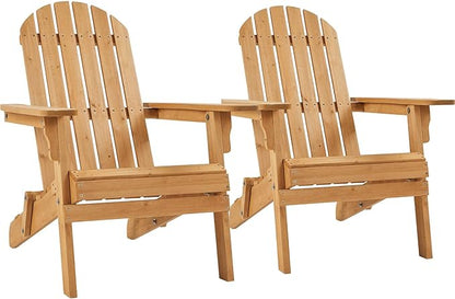 Topeakmart Set of 2 Folding Adirondack Chair Outdoor Weather Resistant Chairs for Patio Deck Garden, Backyard Deck, Fire Pit, Honey Brown