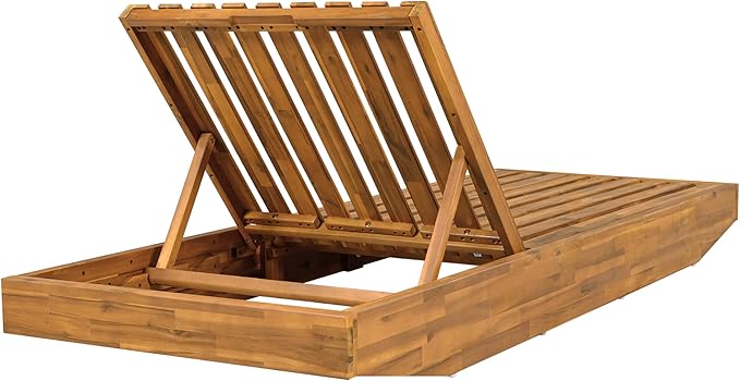 Christopher Knight Home Maril Acacia Wood Chaise Lounge Chair Outdoor, Adjustable Backrest Sun Lounger Recliner, Wooden Patio Sun Bathing Lounge Chair, Teak