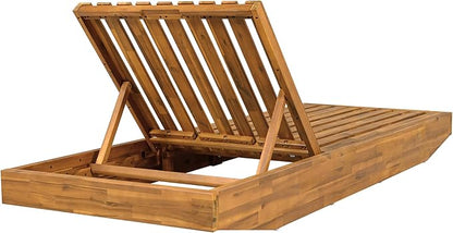 Christopher Knight Home Maril Acacia Wood Chaise Lounge Chair Outdoor, Adjustable Backrest Sun Lounger Recliner, Patio Outdoor Chaise Lounge with 4" Thick Water-Resistant Cushion, Teak+Beige