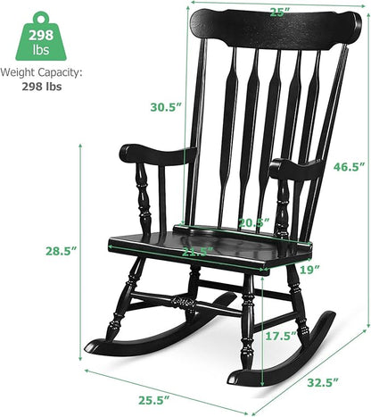 Tangkula Patio Rocking Chair Solid Rubber Wood, Outdoor Porch Rocker Chair with Rubber Wood Frame, Indoor Wooden Rocking Chair, Ideal for Garden, Backyard & Balcony (2, Black)