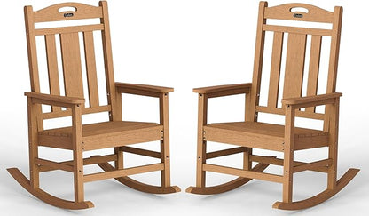 Ciokea Oversized Outdoor Rocking Chairs Set of 2, 380lbs Heavy-Duty Large Patio Rocker, High Back Cozy Porch Chairs, Weather Resistant Patio Rocking Chairs for Outside, Fire Pit, Deck, Teak