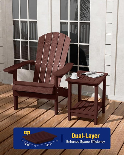 YEFU Outdoor Side Table for Patio: 16" HIPS Weather - Resistant Adirondack Tables Set of 2 - Small Square End Table for Backyard Living Room Bedroom - Indoor Outdoor Double Layer Table Coffee