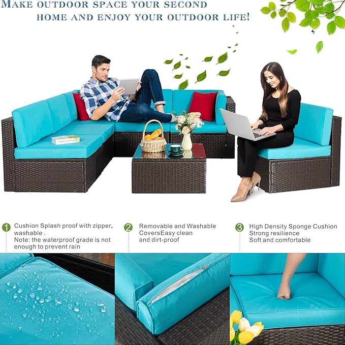 Vongrasig 7 Pieces Patio Furniture Sets, Outdoor All-Weather Wicker Patio Conversation Sets - Photo 6