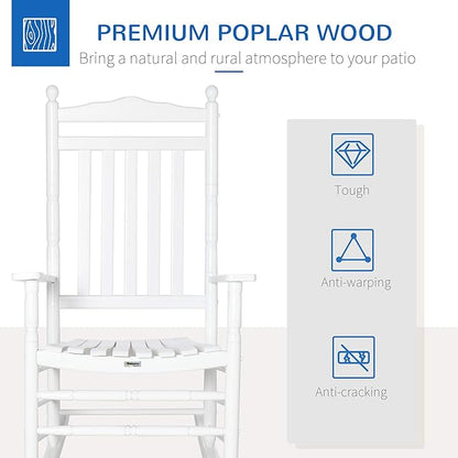 Outsunny Traditional Wooden High-Back Rocking Chair for Porch, Indoor/Outdoor, White