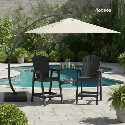 Tall Adirondack Chairs Set of 2, HDPE Outdoor Adirondack Chairs with Double Connecting Tray, Bar Height High Back Patio Chairs for Balcony, Deck, Backyard (Black, 2-PC Bar Chair Set)