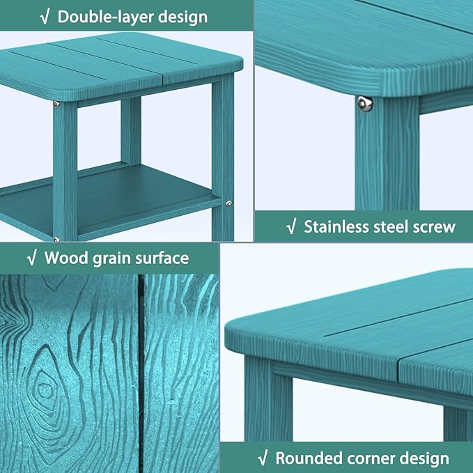 Patio Side Table, Outdoor HDPE Adirondack End Table for Patio,Outdoor Side Table for Backyard, Garden, Pool, Lawn,Aurba