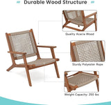 Verano Garden Set of 2 Patio Lounge Chair, Modern Acacia Wood Accent Armchair with Handwoven Rope for Patio, Living Room - Photo 4