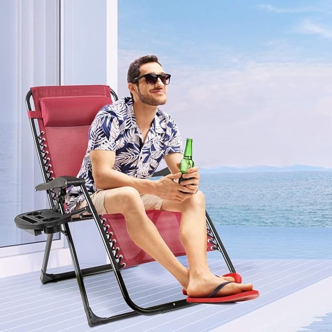 Goplus Oversized Zero Gravity Chair, XL-Extended Version, Outdoor Recliner w/Cup Holder & Detachable Headrest - Photo 9