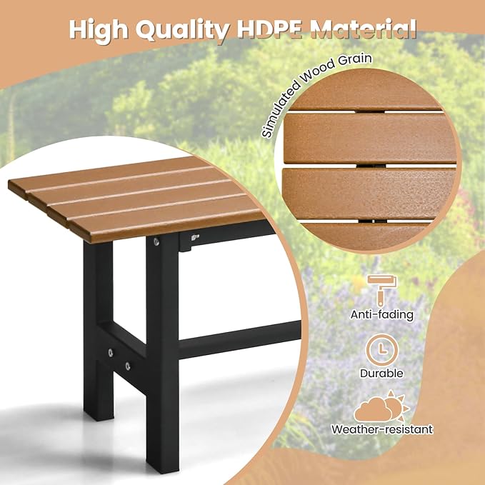 Tangkula 47 Inch HDPE Outdoor Bench Backless Set of 2, Patio Dining Bench with Slatted Seat & Heavy-Duty Metal Frame, 660 LBS Capacity, Weatherproof Outside Bench for Garden, Yard & Porch, Brown