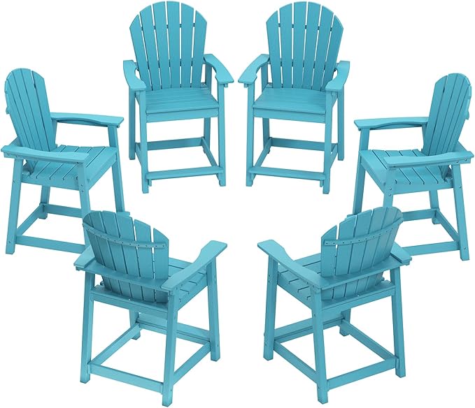 OTSUN Tall Modern Adirondack Chairs Set of 6, All Weather HDPE Bar Height Adirondack Stools Widened Durable Design for Porch Patio Yard Lawn Fire Pit Bistro Basement Indoors & Outdoors