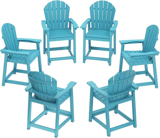 OTSUN Tall Modern Adirondack Chairs Set of 6, All Weather HDPE Bar Height Adirondack Stools Widened Durable Design for Porch Patio Yard Lawn Fire Pit Bistro Basement Indoors & Outdoors