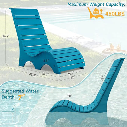 Pool Lounge Chairs Set of 2 for Baja Shelf, Ergonomic S-Contour Pool Lounger for Ultimate Comfort, HDPS Non-Absorbent Material Pool Chairs with Unique M-Shape Base Anti-Float for Patio, Blue