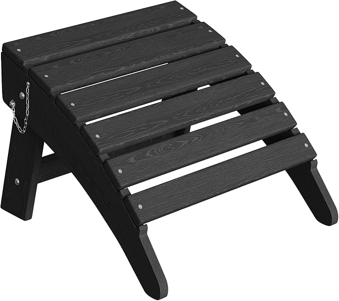 Garvee Folding Adirondack Ottoman, HDPE Outdoor Footrest for Adirondack Chair, All-Weather Resistant for Deck Backyard Patio Outside Poolside Porch Lawn - Black