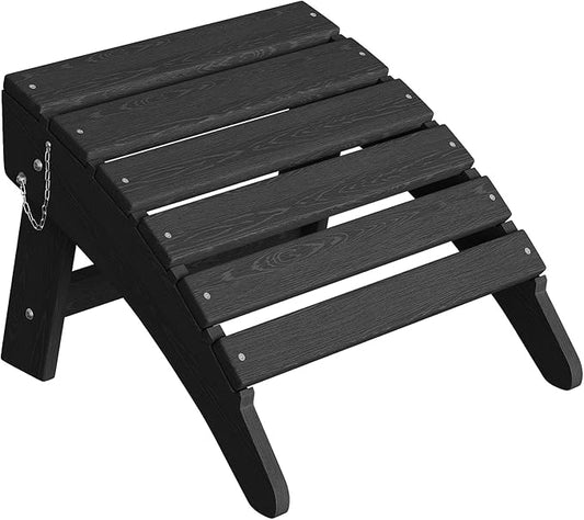 Garvee Folding Adirondack Ottoman, HDPE Outdoor Footrest for Adirondack Chair, All-Weather Resistant for Deck Backyard Patio Outside Poolside Porch Lawn - Black