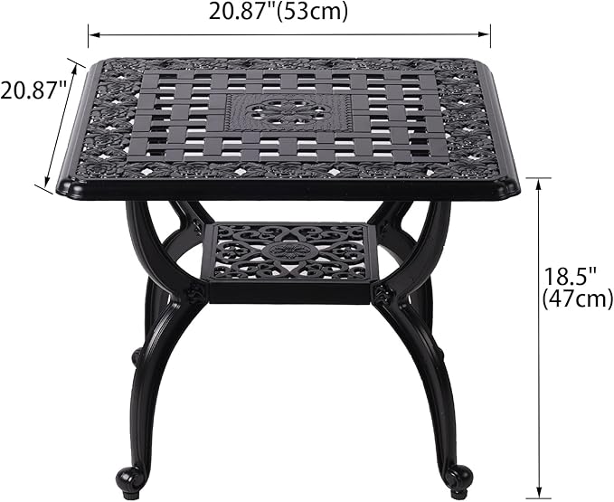 21" Cast Aluminum Outdoor Side Table, Small Patio Table, Outdoor Coffee Tables for Patio, Garden, Balcony - Photo 3