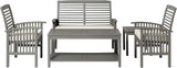 Walker Edison AZGWLSCH5GW Portofino 5 Piece Slat Back Patio Chat Set with UV Resistant Cushions, Grey Wash - Photo 6