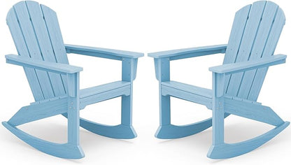 SERWALL Outdoor Adirondack Rocking Chairs Set of 2, All-Weather HDPE Adirondack Rocker Chairs, Front Porch Rocker Chairs for Patio Lawn Porch Deck, Light Blue