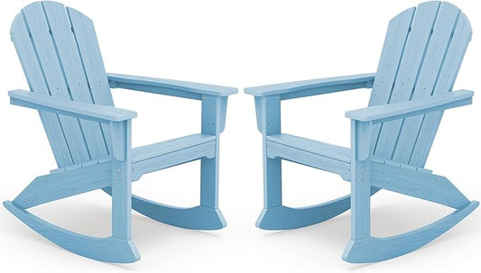 SERWALL Outdoor Adirondack Rocking Chairs Set of 2, All-Weather HDPE Adirondack Rocker Chairs, Front Porch Rocker Chairs for Patio Lawn Porch Deck, Light Blue