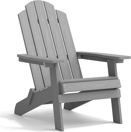 MXIMU Folding Adirondack Chair for Outdoor: Easy to Assemble and Comfortable Adirondack Chairs - All Weather Composite Plastic Chair for Outside Fire Pit Patio Lawn Garden Backyard Use(Grey)