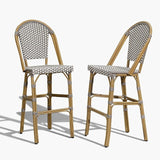 PURPLE LEAF French Bar Stool Set of 2 Bamboo Print Finish Patio Bar Stools with Back Rattan Chairs Wicker Bar Height - Photo 1