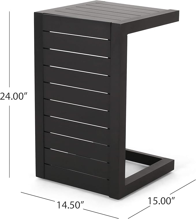 Christopher Knight Home Jesse Coral Outdoor Modern Aluminum C-Shaped End Table, Matte Black - Photo 3
