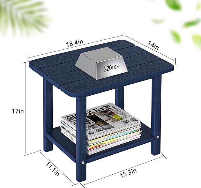 Folding Adirondack Chair Set 3-Piece - 38" Extra Tall Back & Embossed Wood Grain, Oversized HDPE Patio Furniture with Side Table & Cup Holders, 380lb Heavy Duty, Navy Blue