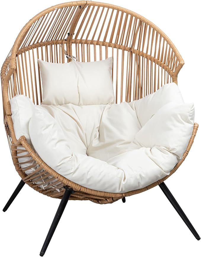 JAMFLY Wicker Egg Chair - Rattan Patio Chair with Cushion, Indoor-Outdoor Lounge Egg Basket Seat for Living Room - Photo 6
