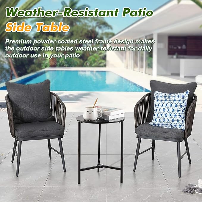 Party Zealot Set of 2 Small Round Metal Side Tables 13 Inches Black Outdoor End Tables for Patio, Balcony - Photo 8