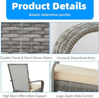 AECOJOY Outdoor Dining Chairs, Outdoor Patio Adirondack Rattan Chair with Cushion and Pillow for Garden,Backyard,Porch, Grey