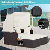 RELAX4LIFE Patio Outdoor Daybed with Canopy, Wicker Sunbed w/Cushions, 4 Pillows & 2 Retractable Side Trays - Photo 6