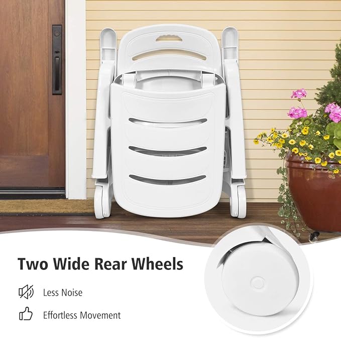 COSTWAY 2PCS Folding Chaise Lounge with Wheels, 5-Position Adjustable Recliner for Sunbathing, Seaside (White) - Photo 6