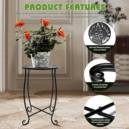 Small Side Tables for Small Space, 2 Pack Metal Outdoor Indoor Side Table, Weather Resistant Mini Metal Round Side Table Pool Chair Side Table for Patio Yard Porch Balcony Garden Bedside, Black