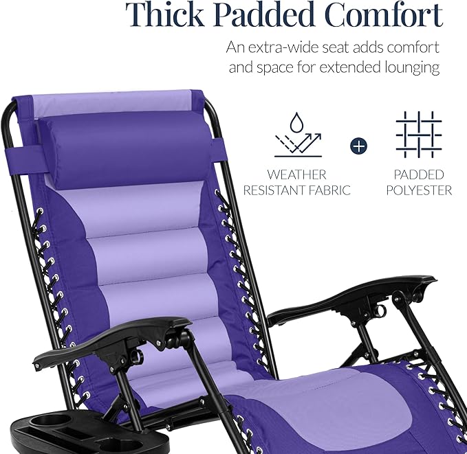 Best Choice Products Oversized Padded Zero Gravity Chair, Folding Outdoor Patio Recliner - Photo 4
