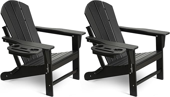 Adirondack Chair Set of 2, HDPE Folding Adirondack Chair with Multifunctional Cup Holder, Weather Resistant Fire Pit Chair for porches, patios, patios, poolsides, Decks.