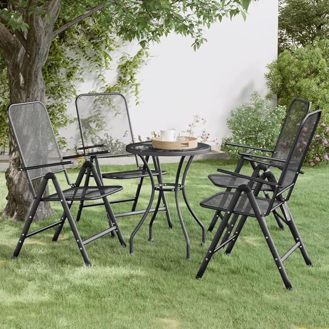 Folding Garden Chair Set of 4 Metal Mesh Patio Chairs Anthracite 24 x 22 x 42 in Adjustable Backrest Stackable Outdoor Balcony Bistro Seating for Yard Deck Terrace