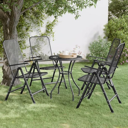 Folding Garden Chair Set of 4 Metal Mesh Patio Chairs Anthracite 24 x 22 x 42 in Adjustable Backrest Stackable Outdoor Balcony Bistro Seating for Yard Deck Terrace