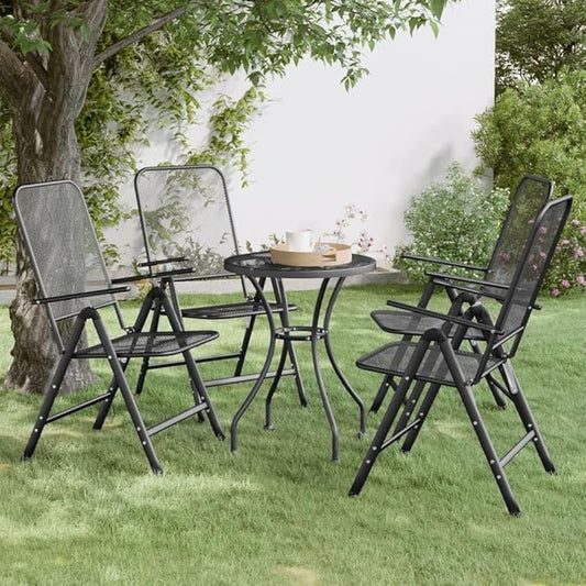 Folding Garden Chair Set of 4 Metal Mesh Patio Chairs Anthracite 24 x 22 x 42 in Adjustable Backrest Stackable Outdoor Balcony Bistro Seating for Yard Deck Terrace